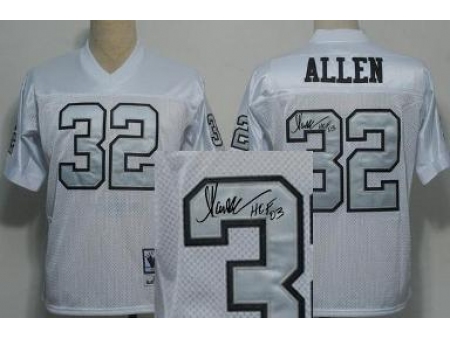 Oakland Raiders 32 Marcus Allen White Silver Number Throwback M&N Signed NFL Jerseys