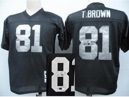 Oakland Raiders 81 T.Brown Black Throwback M&N Signed NFL Jerseys