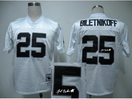 Oakland Raiders 25 Fred Biletnikoff White Throwback M&N Signed NFL Jerseys