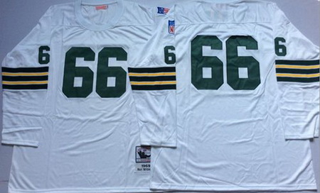 Mitchell&Ness 1969 Packers 66 Ray Nitschke White Throwback Stitched NFL Jersey