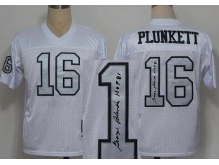 Oakland Raiders 16 Jim Plunkett White Silver Number Throwback M&N Signed NFL Jerseys