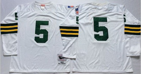 Mitchell&Ness 1961 Packers 5 Paul Hornung White Throwback Stitched NFL Jersey