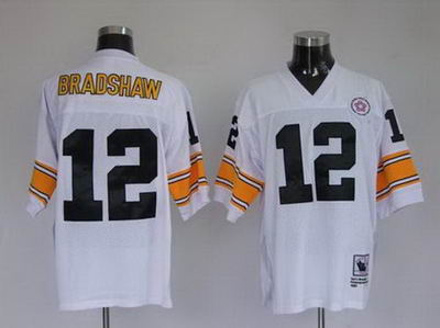 Pittsburgh Steelers 12 BRADSHAW white throwback