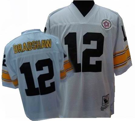 Pittsburgh Steelers 12 BRADSHAW white mitchellandness