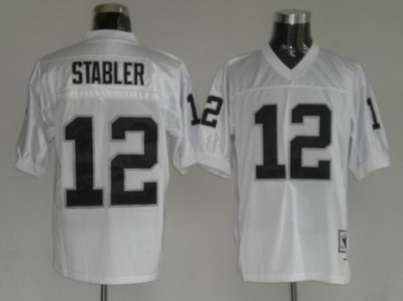 Oakland Raiders 12 Ken Stabler White throwback Jerseys