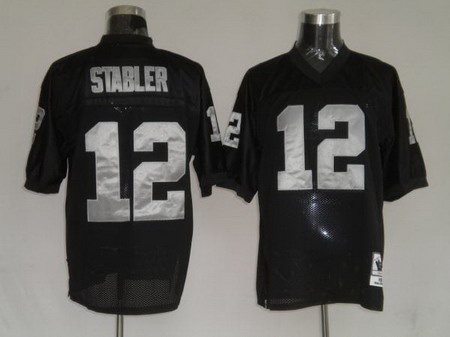 Oakland Raiders 12 Ken Stabler Black throwback Jerseys