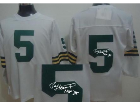 Green Bay Packers 5 Paul Hornung White Long Sleeve Throwback M&N Signed NFL Jerseys