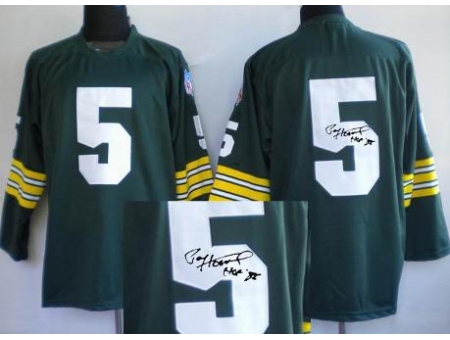 Green Bay Packers 5 Paul Hornung Green Long Sleeve Throwback M&N Signed NFL Jerseys