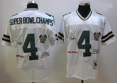 Green Bay Packers 4 Superbowl Champs White throwback Jersey