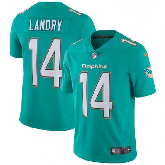 Mens Nike Miami Dolphins 14 Jarvis Landry Aqua Green Team Color Vapor Untouchable Limited Player NFL