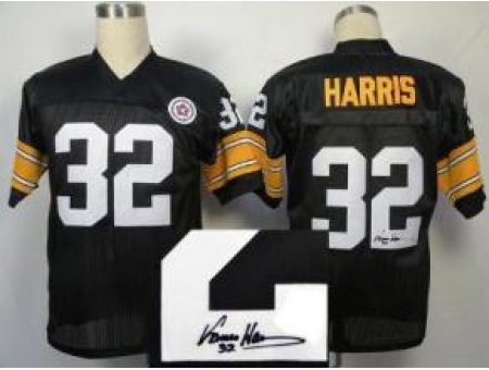 Pittsburgh Steelers 32 Franco Harris Black Throwback M&N Signed NFL Jerseys