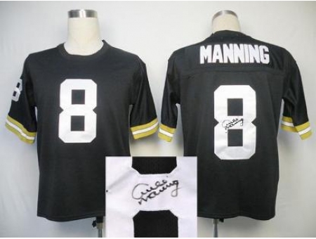 New Orleans Saints 8 Archie Manning Black Throwback M&N Signed NFL Jerseys