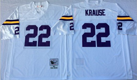 Mitchell&Ness Vikings 22 Paul Krause White Throwback Stitched NFL Jersey