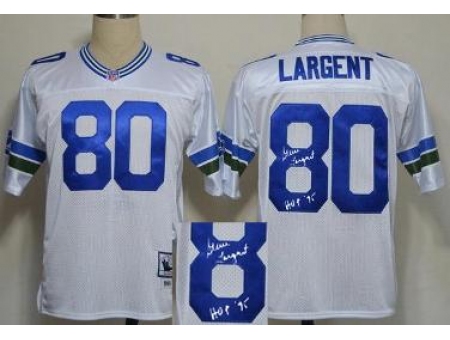 Seattle Seahawks 80 Steve Largent White Throwback M&N Signed NFL Jerseys