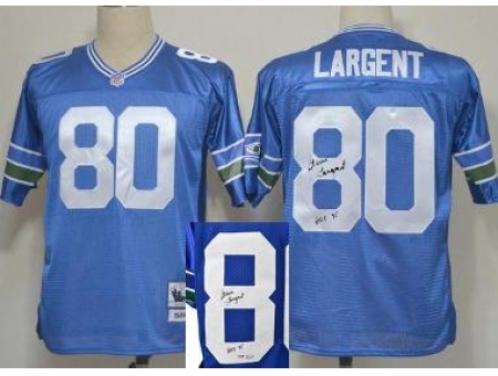 Seattle Seahawks 80 Steve Largent Blue Throwback M&N Signed NFL Jerseys