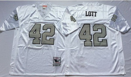 Mitchell&Ness Raiders 42 Ronnie Lott White Silver No Throwback Stitched NFL Jersey