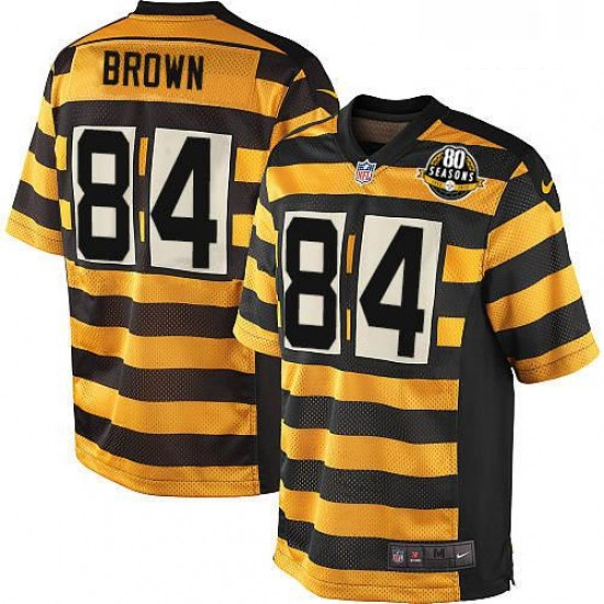 Mens Nike Pittsburgh Steelers 84 Antonio Brown Game YellowBlack Alternate 80TH Anniversary Throwback