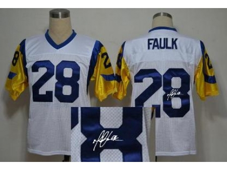 St. Louis Rams 28 Marshall Faulk White Throwback M&N Signed NFL Jerseys