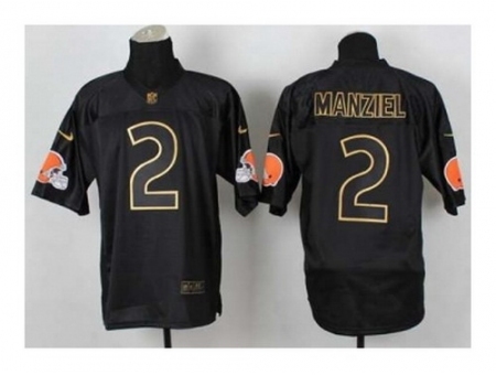 Nike Cleveland Browns 2 Johnny Manziel Black Elite 2014 PRO Gold Lettering Fashion NFL Jersey