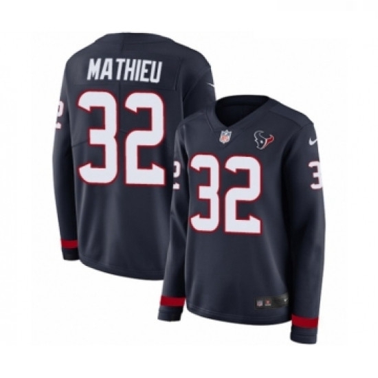 Womens Nike Houston Texans 32 Tyrann Mathieu Limited Navy Blue Therma Long Sleeve NFL Jersey