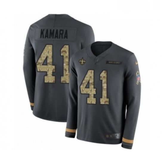 Mens Nike New Orleans Saints 41 Alvin Kamara Limited Black Salute to Service Therma Long Sleeve NFL 