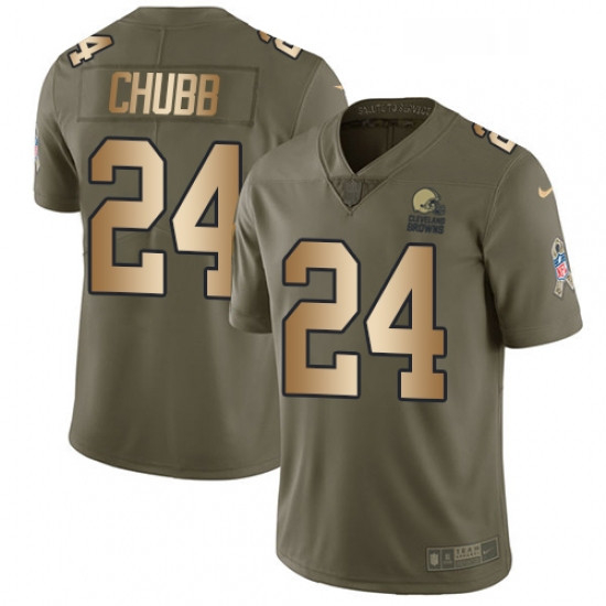 Mens Nike Cleveland Browns 24 Nick Chubb Limited Olive Gold 2017 Salute to Service NFL Jersey