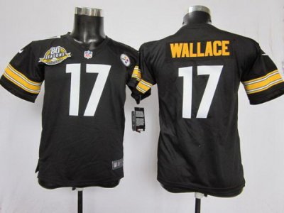 Youth Nike Pittsburgh Steelers #17 Mike Wallace Black NFL Jersey W 80TH Pat-ch