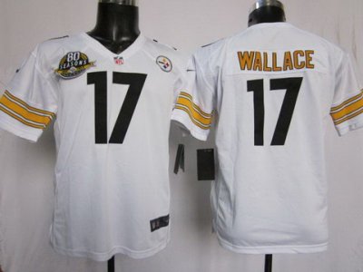 Youth Nike Pittsburgh Steelers #17 Mike Wallace White NFL Jersey W 80TH Pa-tch