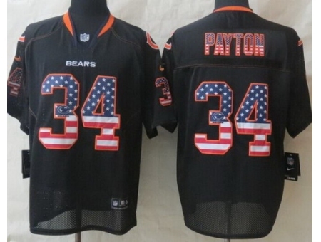 Nike Chicago Bears 34 Walter Payton Black Elite USA Flag Fashion NFL Jersey