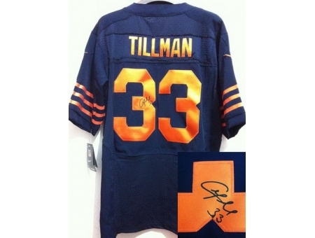 Nike Chicago Bears 33 Charles Tillman Blue Elite Orange Number Signed NFL Jersey