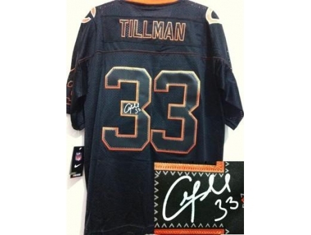 Nike Chicago Bears 33 Charles Tillman Black Elite Light Out Signed NFL Jersey