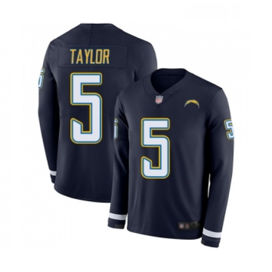 Youth Los Angeles Chargers 5 Tyrod Taylor Limited Navy Blue Therma Long Sleeve Football Jersey