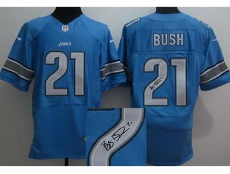 Nike Detroit Lions 21 Reggie Bush Blue Elite Signed NFL Jersey