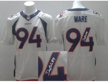 Nike Denver Broncos 94 DeMarcus Ware White Elite Signed NFL Jersey