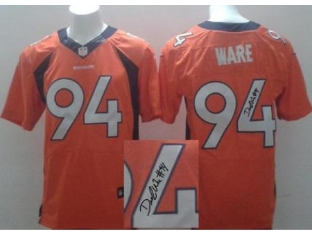 Nike Denver Broncos 94 DeMarcus Ware Orange Elite Signed NFL Jersey