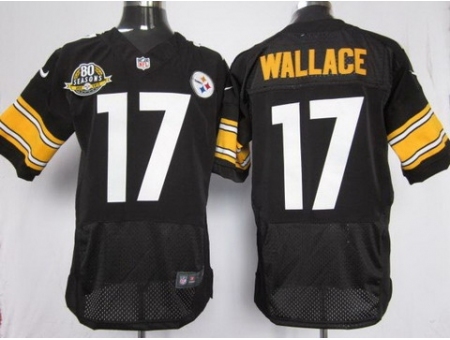 Nike Pittsburgh Steelers 17 Mike Wallace Black Elite W 80 Anniversary Patch NFL Jersey