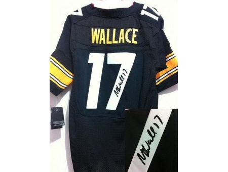 Nike Pittsburgh Steelers 17 Mike Wallace Black Elite Signed NFL Jersey