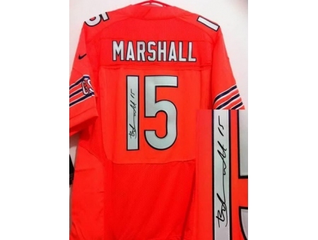 Nike Chicago Bears 15 Brandon Marshall Orange Elite Signed NFL Jersey