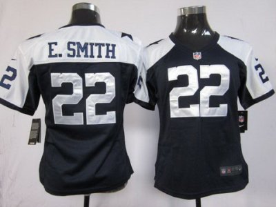 Women Nike Dallas Cowboys 22 E.SMITH Blue Thankgivings Nike NFL Jerseys