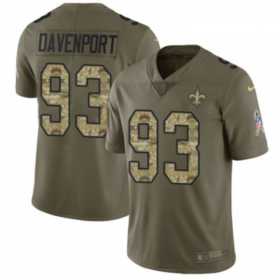 Youth Nike New Orleans Saints 93 Marcus Davenport Limited OliveCamo 2017 Salute to Service NFL Jerse