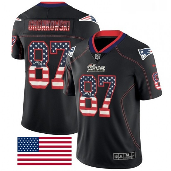 Mens Nike New England Patriots 87 Rob Gronkowski Limited Black Rush USA Flag NFL Jersey