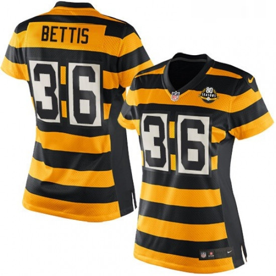 Womens Nike Pittsburgh Steelers 36 Jerome Bettis Game YellowBlack Alternate 80TH Anniversary Throwba