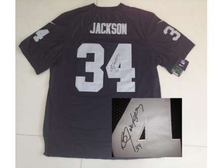 Nike Oakland Raiders 34 Bo Jackson Black Elite Signed NFL Jersey