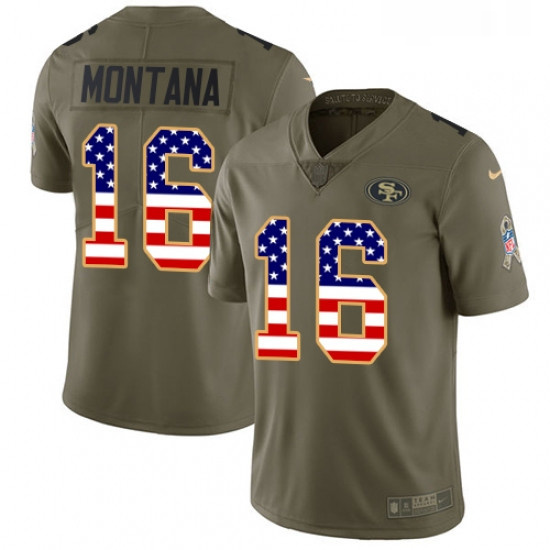 Youth Nike San Francisco 49ers 16 Joe Montana Limited OliveUSA Flag 2017 Salute to Service NFL Jerse