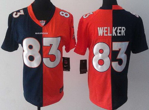 Women Nike Denver Broncos 83 Wes Welker Orange Blue Split NFL Jerseys