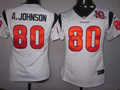 Women Nike Houston Texans #80 Andre Johnson White Nike NFL Jerseys W 10th Patch