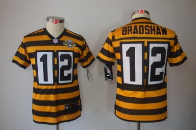 Nike Youth Pittsburgh Steelers #12 Bradshaw Yellow-Black 80th Patch Limited Jerseys