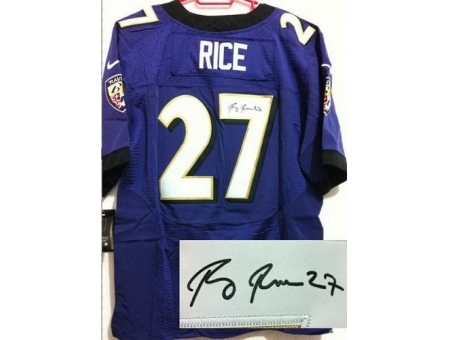 Nike Baltimore Ravens 27 Ray Rice Purple Elite Signed NFL Jersey