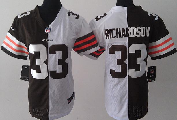 Women Nike Cleveland Browns 33 Trent Richardson White Brown Split NFL Jerseys