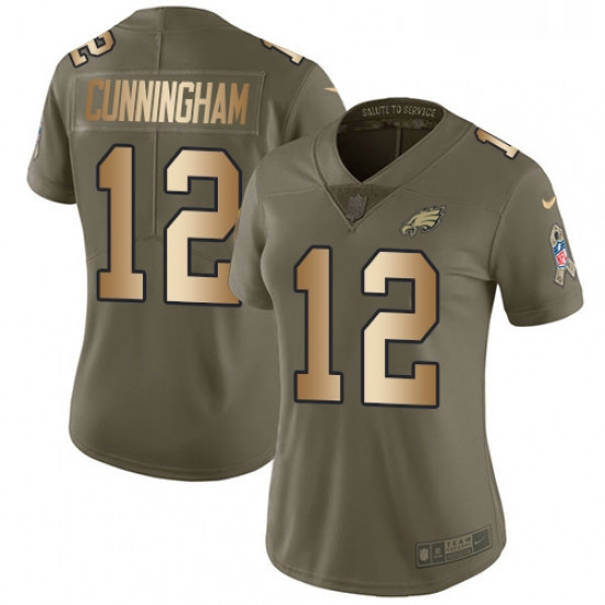 Womens Nike Philadelphia Eagles 12 Randall Cunningham Limited OliveGold 2017 Salute to Service NFL J